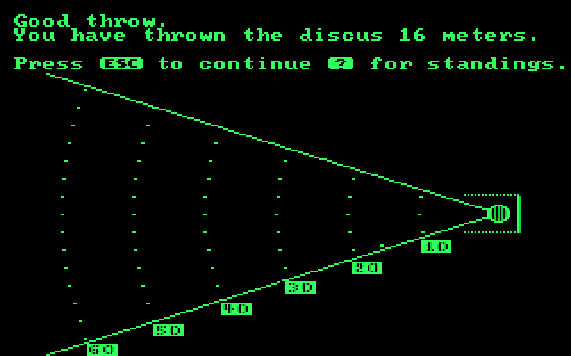 Olympic Decathlon IBM PC/Compatibles Screenshot: A good throw!