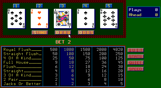 Slot Poker IBM PC/Compatibles Screenshot: Draw or stand?