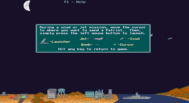 Sandstorm IBM PC/Compatibles Screenshot: In-game help.