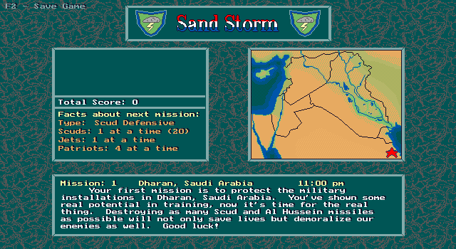 Sandstorm IBM PC/Compatibles Screenshot: About the next mission.