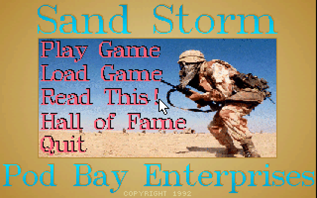 Sandstorm IBM PC/Compatibles Screenshot: The main menu.