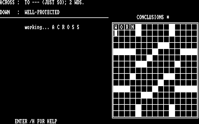 Computer Crosswords IBM PC/Compatibles Screenshot: First word filled in, lots more to go...