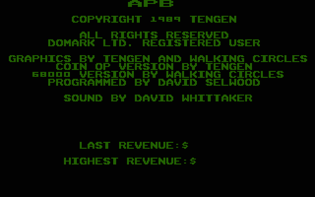 APB Atari ST Screenshot: Copyright screen.