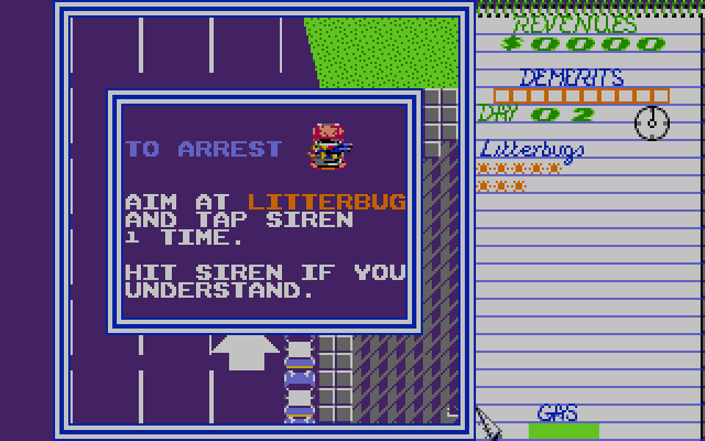 APB Atari ST Screenshot: Instructions for this level.