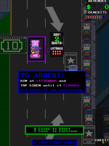 APB Arcade Screenshot: Game instructions.