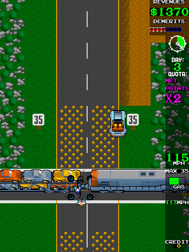 APB Arcade Screenshot: Oops, I crashed into a train!