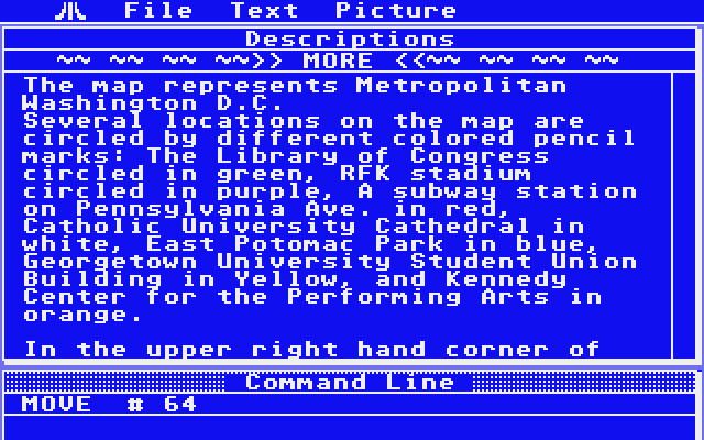 Twilight's Ransom Atari ST Screenshot: Some descriptions take more than one screen to display.