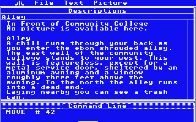 Twilight's Ransom Atari ST Screenshot: Not all scenes in the game have a picture to go with it.