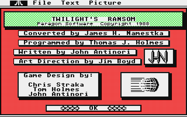 Twilight's Ransom Atari ST Screenshot: About the game.