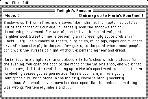 Twilight's Ransom Macintosh Screenshot: Game start.