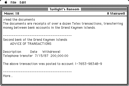 Twilight's Ransom Macintosh Screenshot: Reading some important documents...
