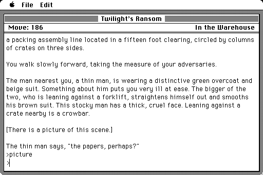 Twilight's Ransom Macintosh Screenshot: Time to hand over the papers...