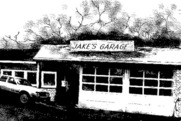 Twilight's Ransom for Macintosh - The view of Jake's Garage.