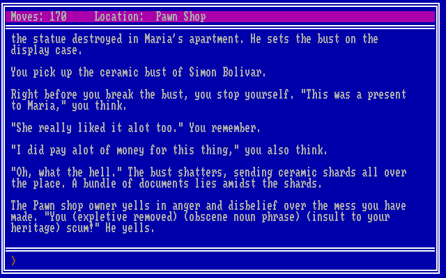 Twilight's Ransom IBM PC/Compatibles Screenshot: The pawn shop owner has been censored...
