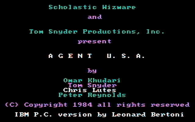 Agent USA IBM PC/Compatibles Screenshot: Title screen.