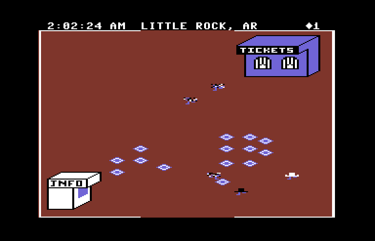 Agent USA Commodore 64 Screenshot: Use crystals to restore fuzzbodies to normal people.