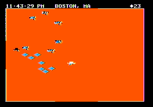 Agent USA Apple II Screenshot: The fuzz menace is in Boston!