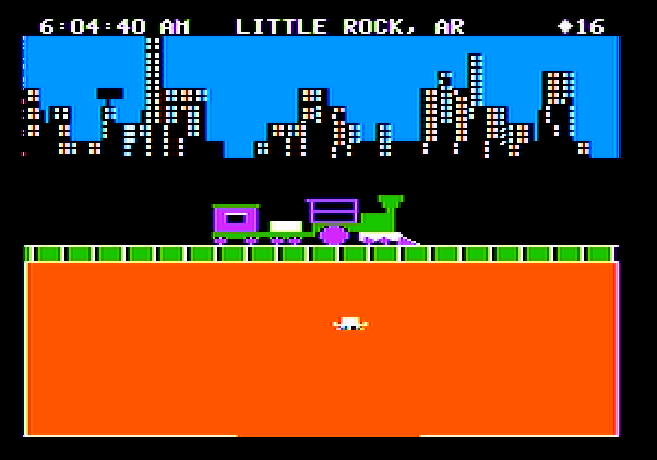 Agent USA Apple II Screenshot: Arrived in Little Rock, AR.