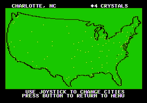 Agent USA Apple II Screenshot: Use the map to help identify cities...