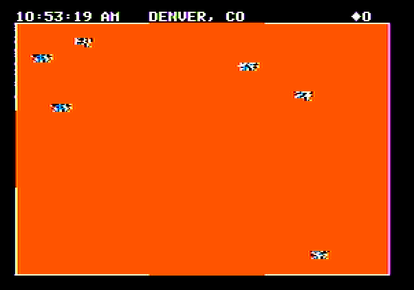 Agent USA Apple II Screenshot: I've been turned to fuzz; there's no crystals around, so this could be game over!