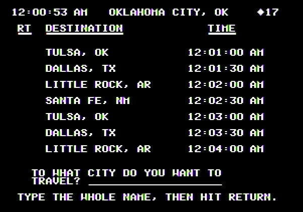 Agent USA Apple II Screenshot: Buying a train ticket.