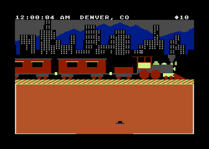 Agent USA Atari 8-bit Screenshot: Welcome to Denver!