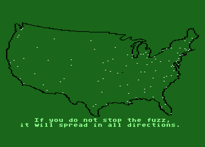 Agent USA Atari 8-bit Screenshot: It's up to YOU to stop the fuzz!