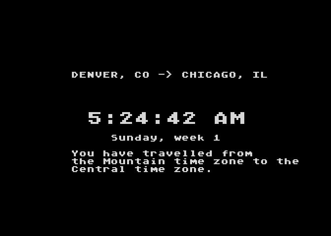 Agent USA Atari 8-bit Screenshot: You sometimes need to cross timezones...