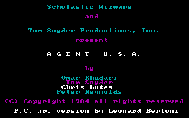 Agent USA IBM PC/Compatibles Screenshot: Title screen.