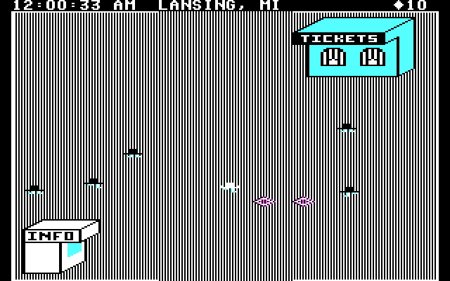 Agent USA IBM PC/Compatibles Screenshot: The tickets and info booth are here.
