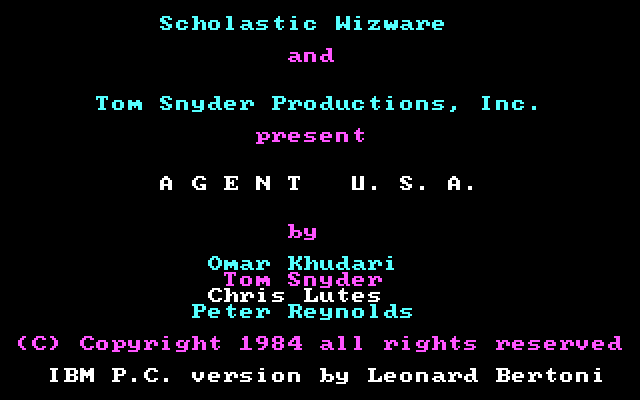 Agent USA IBM PC/Compatibles Screenshot: Title screen.