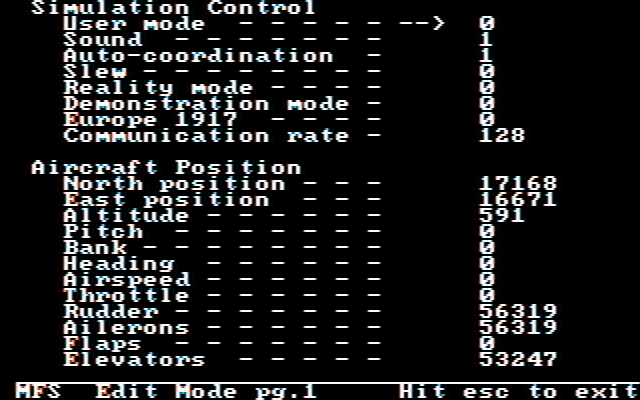 Microsoft Flight Simulator (v1) IBM PC/Compatibles Screenshot: Game options.