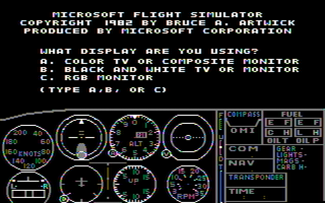 Microsoft Flight Simulator (v1) IBM PC/Compatibles Screenshot: What type of display do you have?