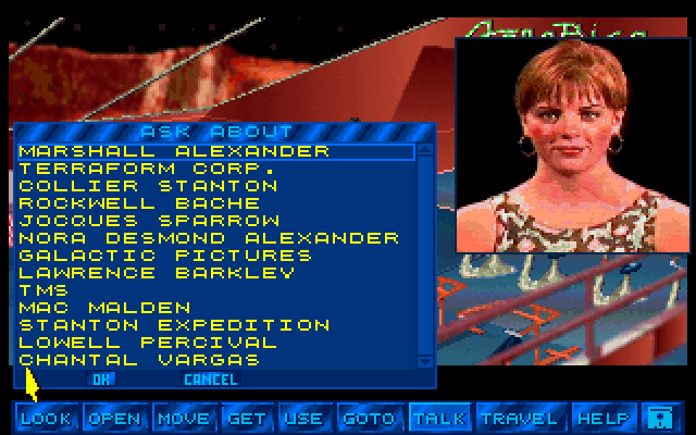 Martian Memorandum IBM PC/Compatibles Screenshot: Selecting a conversation topic.