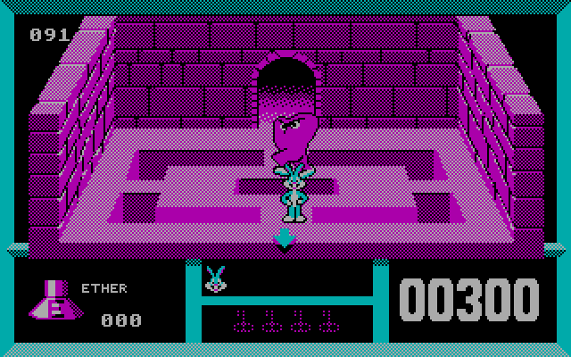 Bugs Bunny Hare-Brained Adventure, The IBM PC/Compatibles Screenshot: The arrow means there is an exit from this room down.