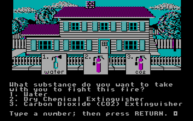 House-a-Fire! IBM PC/Compatibles Screenshot: How do you want to fight this fire?