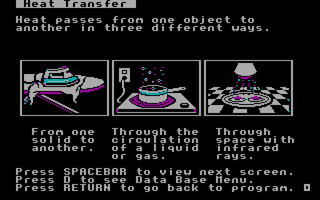 House-a-Fire! IBM PC/Compatibles Screenshot: About heat transfer continued.