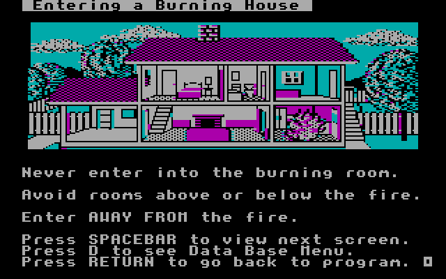 House-a-Fire! IBM PC/Compatibles Screenshot: How to enter a burning house...