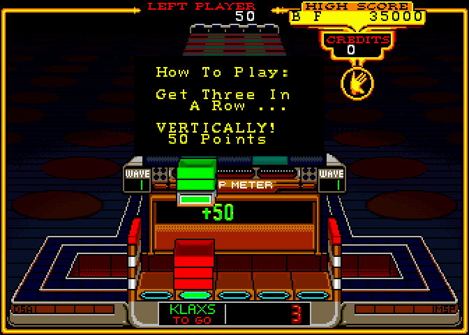 Klax Arcade Screenshot: Game instructions.