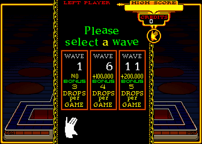 Klax Arcade Screenshot: Select a starting wave.