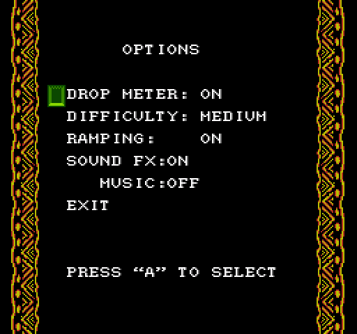 Klax NES / Famicom Screenshot: The options menu.