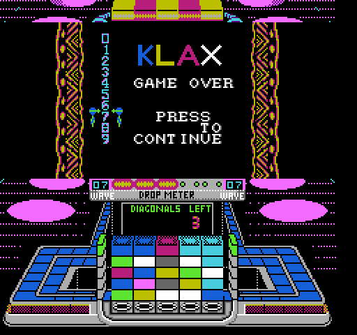 Klax NES / Famicom Screenshot: Game over, but I can continue at this same wave.