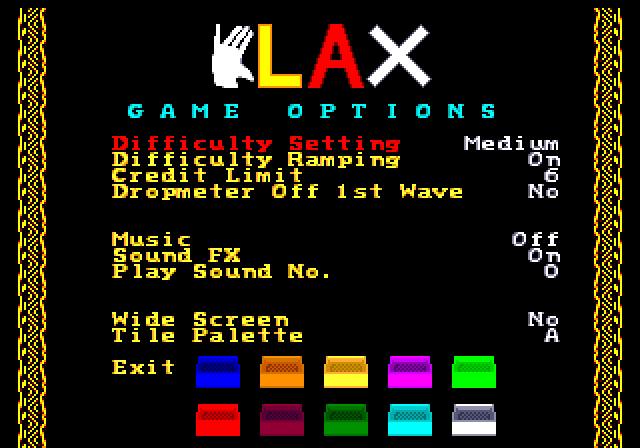 Klax Sega Genesis / Mega Drive Screenshot: Game settings.