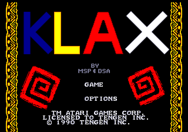 Klax Sega Genesis / Mega Drive Screenshot: Title screen.