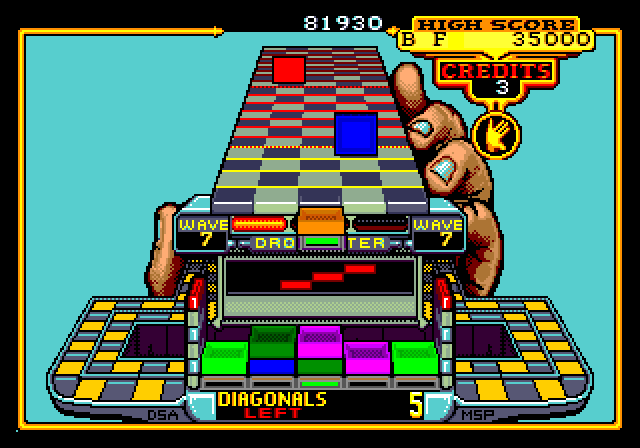 Klax Sega Genesis / Mega Drive Screenshot: Try to make diagonal Klax's on wave 7.