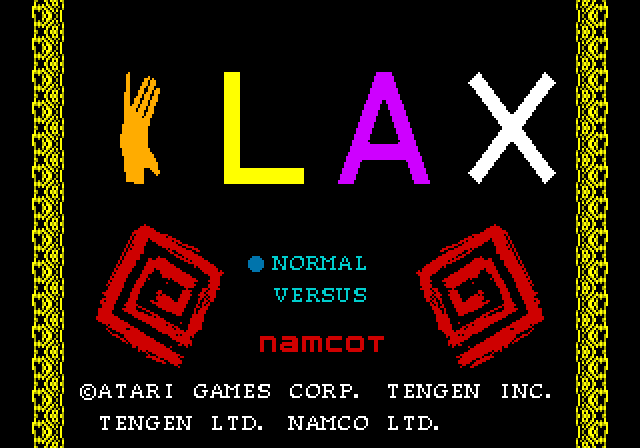 Klax Sega Genesis / Mega Drive Screenshot: Title screen; the "K" rotates between the letter and the hand logo.
