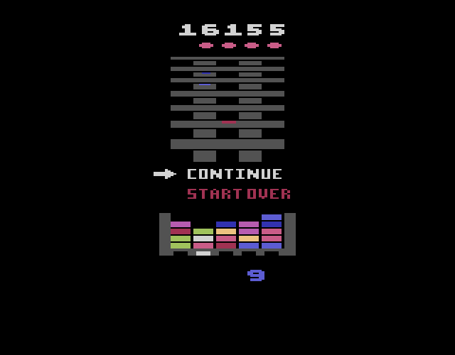 Klax Atari 2600 Screenshot: Game over.