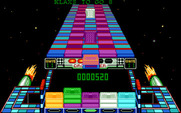 Klax for IBM PC/Compatibles - On harder skill levels you are allowed to drop up to 5 tiles before the game is over.
