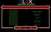 Klax for IBM PC/Compatibles - High scores.