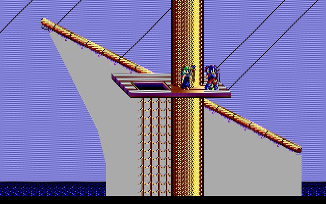 Sorcerian IBM PC/Compatibles Screenshot: Climbing the mast...